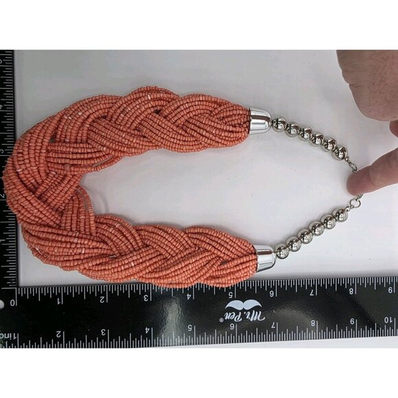 Orange Braided Multistrand Seed Bead Necklace Choker Tribal Boho Silver Toned 18 - Picture 10 of 10